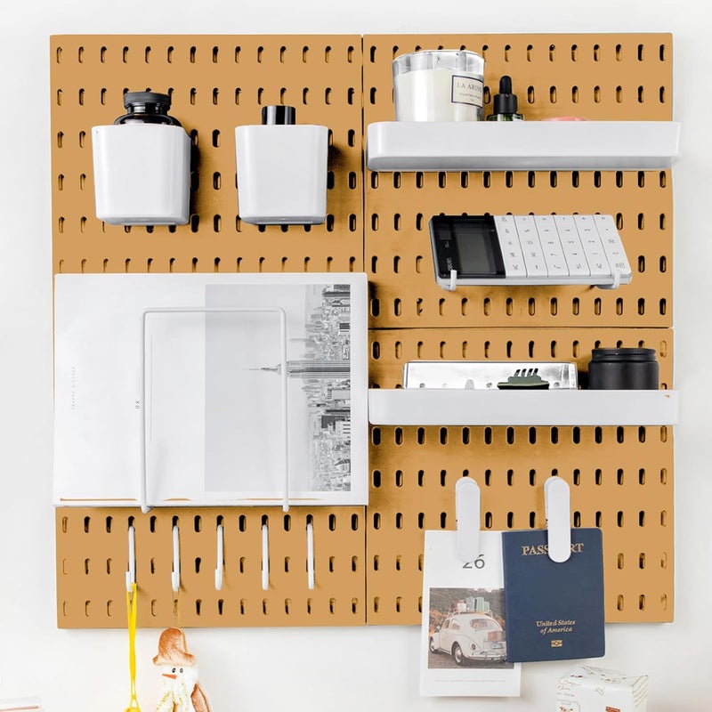 RIVTUN Pegboard Combination Kit for Wall Organizer, Wall Mounted Peg Board Kits for Kitchen, Bedroom, Office, &Bathroom, 4 Pieces White Pegboards and 14 Accessories, 22" x 22" - Image 1